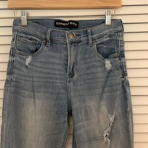 Express Blue Skinny Jeans with Distressed Finish